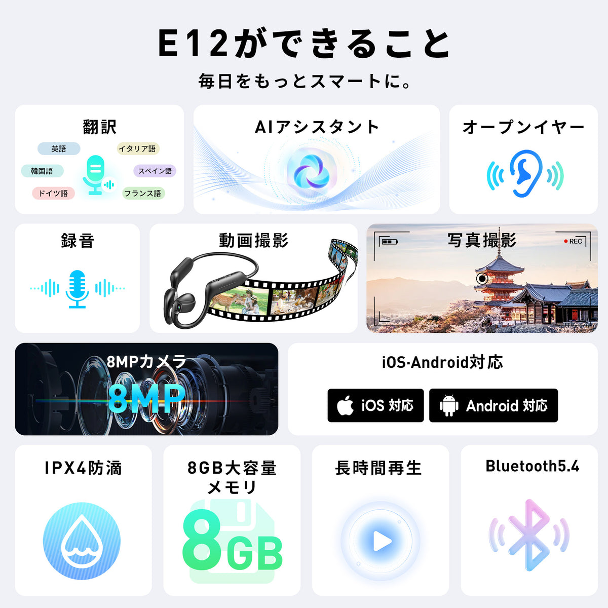 【2026最新・カメラ搭載】FOSMET E12 AIスマートイヤホン